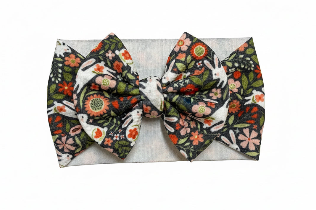 Green Floral Rabbit Bow